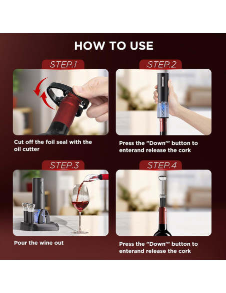 Abridor de Vino Eléctrico TEBIKIN con Base de Carga y Aerador Abridor de Vino Eléctrico TEBIKIN con Base de Carga y Aerador