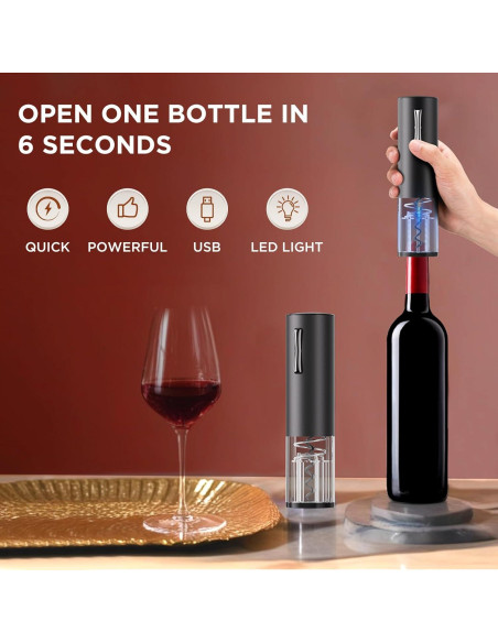 Abridor de Vino Eléctrico TEBIKIN con Base de Carga y Aerador Abridor de Vino Eléctrico TEBIKIN con Base de Carga y Aerador