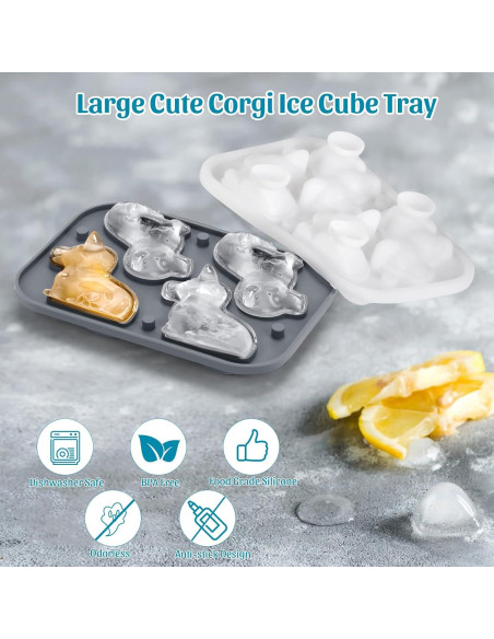 Bandeja de Hielo Grande Qomamount Corgi Silicona Libre BPA Bandeja de Hielo Grande Qomamount Corgi Silicona Libre BPA