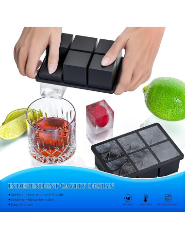 Molde de Hielo Grande HANCELANT 6 Cubos Cuadrados 5.08 cm