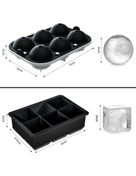 Bandejas de Hielo ROTTAY - Juego de 2, Silicona, 6 Cubos y 6 Bolas Bandejas de Hielo ROTTAY - Juego de 2, Silicona, 6 Cubos y 6 Bolas