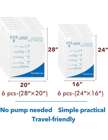 Paquete de 12 Bolsas de Compresión MEIQIHOME para Viaje Paquete de 12 Bolsas de Compresión MEIQIHOME para Viaje