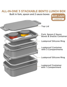 Caja de Almuerzo Bento DaCool 74 OZ Apilable a Prueba de Fugas 2