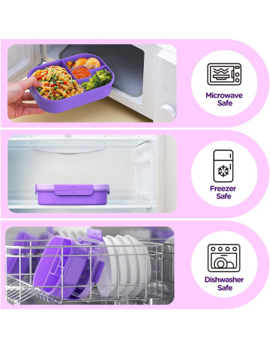 Caja de Almuerzo Bento Jelife 1300ml Morado a Prueba de Fugas