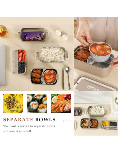 Caja Bento Aislada Keweis 2 Niveles 2000 ml con Tazón Sopa