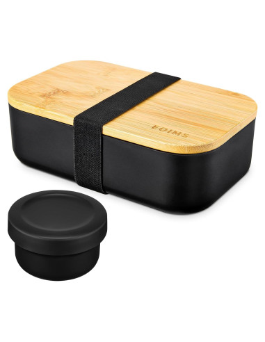 Caja Bento EOIMS de Bambú 1000ml a Prueba de Fugas Negra