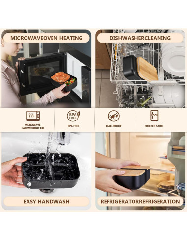 Caja Bento EOIMS de Bambú 1000ml a Prueba de Fugas Negra