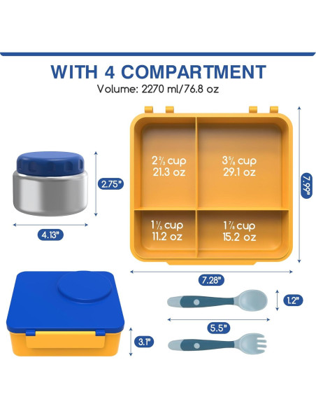 Caja Bento JoyYum Azul - Almuerzo Aislado 4 Compartimentos Caja Bento JoyYum Azul - Almuerzo Aislado 4 Compartimentos