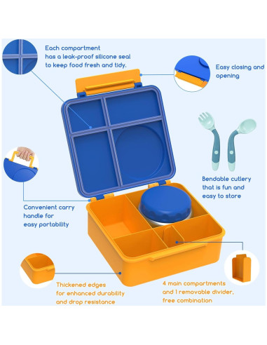 Caja Bento JoyYum Azul - Almuerzo Aislado 4 Compartimentos