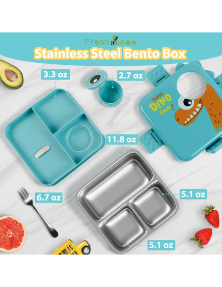 Contenedor Bento Acero Inoxidable Freshmage 3 Compartimentos 1.03L Contenedor Bento Acero Inoxidable Freshmage 3 Compartimentos 1.03L