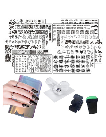 Juego de Placas de Estampado de Uñas VNC 16 Placas + 2 Selladores + 2 Raspadores Juego de Placas de Estampado de Uñas VNC 16 Placas + 2 Selladores + 2 Raspadores