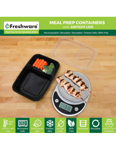 Contenedores de Preparación de Comidas Freshware 15 Piezas 828 ml