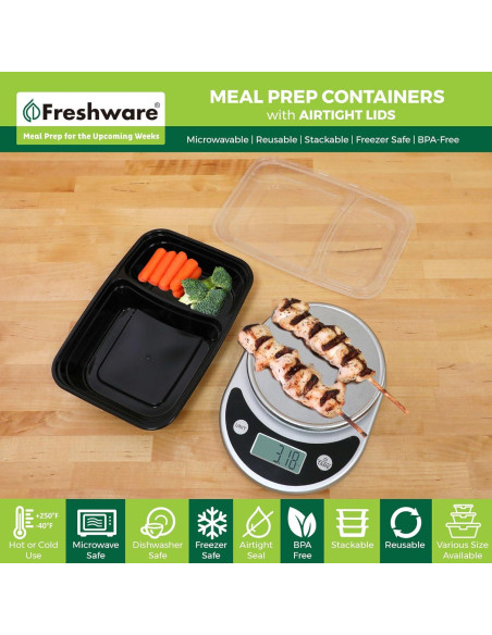 Contenedores de Preparación de Comidas Freshware 15 Piezas 828 ml Contenedores de Preparación de Comidas Freshware 15 Piezas 828 ml