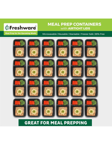 Contenedores de Preparación de Comidas Freshware 15 Piezas 828 ml Contenedores de Preparación de Comidas Freshware 15 Piezas 828 ml
