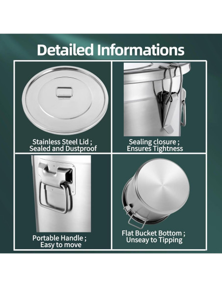 Contenedor Hermético Acero Inoxidable 48L TTOUOI Almacenamiento Contenedor Hermético Acero Inoxidable 48L TTOUOI Almacenamiento