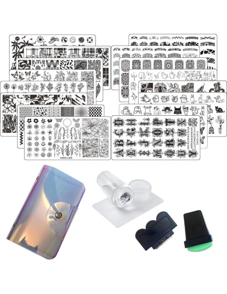 Juego de Placas de Estampado de Uñas VNC 16 Placas + 2 Selladores + 2 Raspadores Juego de Placas de Estampado de Uñas VNC 16 Placas + 2 Selladores + 2 Raspadores