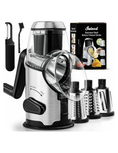 Rallador de Queso Rotativo Unido con Mango y 3 Cuchillas