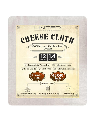 Paño de Queso Grado 100 United Prime 1.4 m Algodón Orgánico