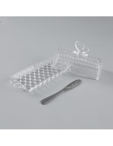 Plato de Mantequilla de Vidrio HAWOK con Tapa y Cuchillo