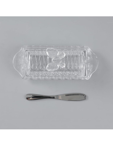 Plato de Mantequilla de Vidrio HAWOK con Tapa y Cuchillo