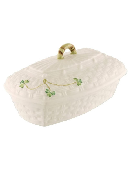 Plato de Mantequilla Belleek con Tapa - Cerámica Irlandesa 9.9x17.8cm Plato de Mantequilla Belleek con Tapa - Cerámica Irlandesa 9.9x17.8cm