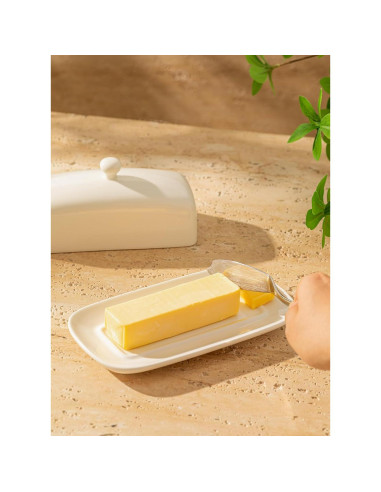 Plato para Mantequilla Sweese con Tapa 19.8 cm Porcelana Blanco