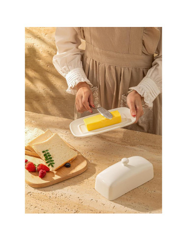 Plato para Mantequilla Sweese con Tapa 19.8 cm Porcelana Blanco