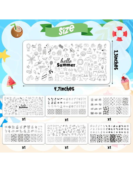 Placas de Estampado de Uñas Y1tvei - 6 Pcs Tema Verano Placas de Estampado de Uñas Y1tvei - 6 Pcs Tema Verano