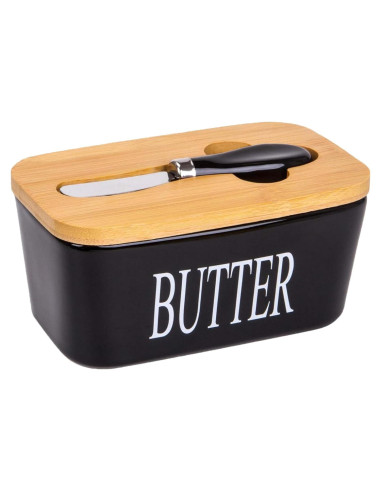 Plato de Mantequilla Cerámica QIANCHANG Negro con Tapa 650ml