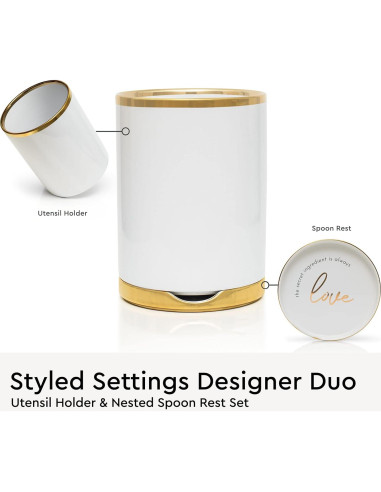 Soporte de Utensilios de Cocina Blanco y Dorado - 2 Piezas