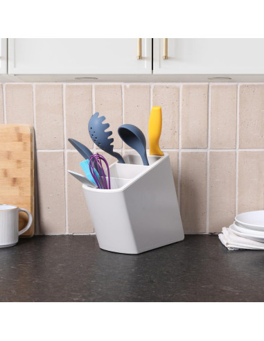 Soporte de Utensilios de Cocina HONED con Reposapalas - Gris Cálido