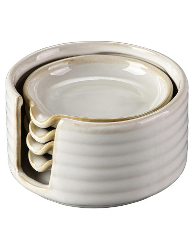 Set de 4 Platos de Salsa de Cerámica con Soporte LIUCUON - Crema