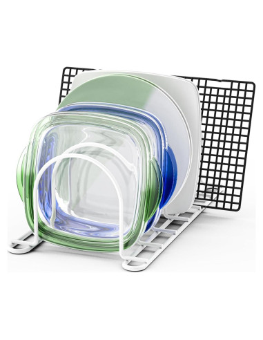 Organizador de Estante para Tapas de Olla JAQ Blanco 6 Ranuras
