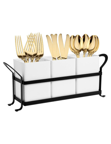 Caddy de Utensilios de Cocina NelyBet, 3 Compartimentos, Negro y Blanco