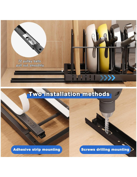 Organizador de Ollas y Sartenes Mustorn Extraíble Negro 54.86 cm Organizador de Ollas y Sartenes Mustorn Extraíble Negro 54.86 cm