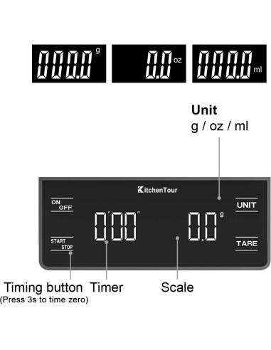 Báscula de Café KitchenTour EK6002 3kg/0.1g con Temporizador