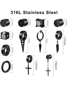 Pendientes Magnéticos ONESING 12 Pares Clip On Negros 2