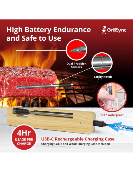 Termómetro de Carne Digital Grill Sync Inalámbrico Bluetooth Termómetro de Carne Digital Grill Sync Inalámbrico Bluetooth