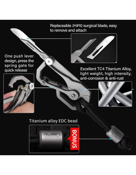 Mosquetón de Titanio KeyUnity KU00 con Cuchillo Plegable EDC Mosquetón de Titanio KeyUnity KU00 con Cuchillo Plegable EDC