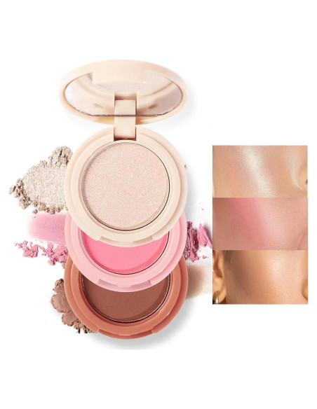 Paleta de Maquillaje 3 en 1 Yeweian - Rubor, Contorno e Iluminador Paleta de Maquillaje 3 en 1 Yeweian - Rubor, Contorno e Iluminador