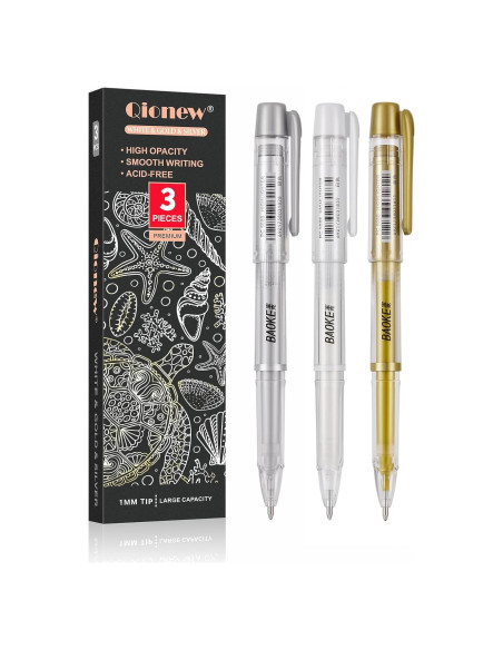 Juego de bolígrafos de gel Qionew 3 colores 1mm para papel oscuro Juego de bolígrafos de gel Qionew 3 colores 1mm para papel oscuro