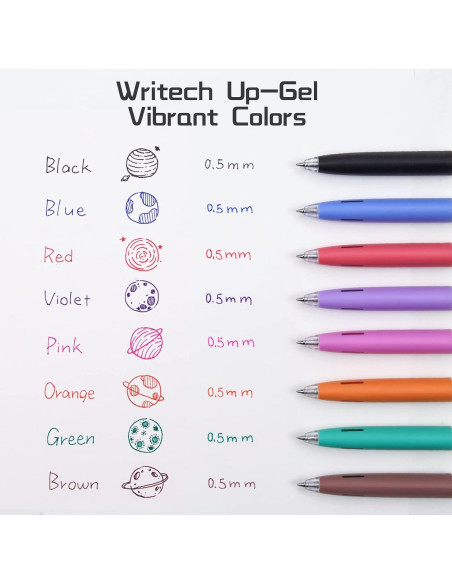 Bolígrafos de Gel Retráctiles WRITECH Multicolor 0.5mm Set 8ct Bolígrafos de Gel Retráctiles WRITECH Multicolor 0.5mm Set 8ct