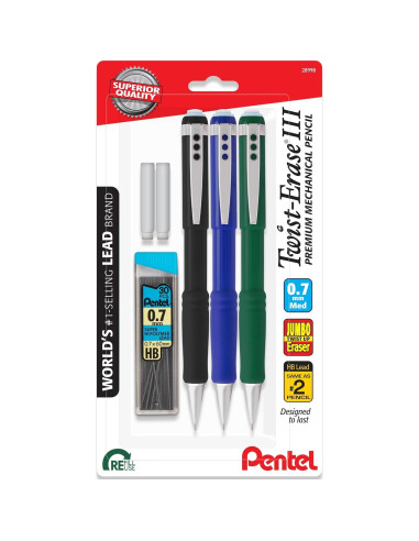 Lápiz Mecánico Pentel Twist Erase III 0.7mm - Paquete de 3