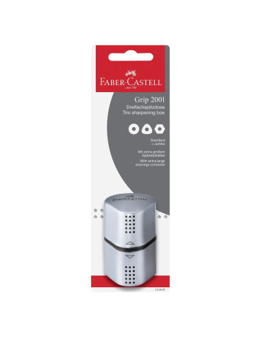 Sacapuntas manual Faber-Castell Grip Trio 3 en 1 Plata