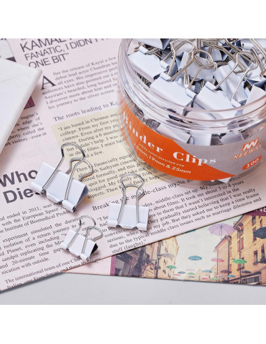 Juego de Clips de Carpeta NEEWAY Blancos 100 Piezas Tamaños Mixtos