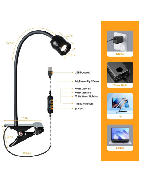 Luz de Lectura LED TraLiGu con Clip y Cuello de Ganso 10W Luz de Lectura LED TraLiGu con Clip y Cuello de Ganso 10W