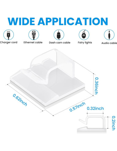 60 Clips Adhesivos Transparentes TEZOP para Gestión de Cables