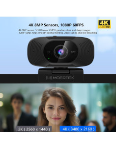 Cámara Web 4K MOERTEK MT368 con Micrófono y Privacidad 2