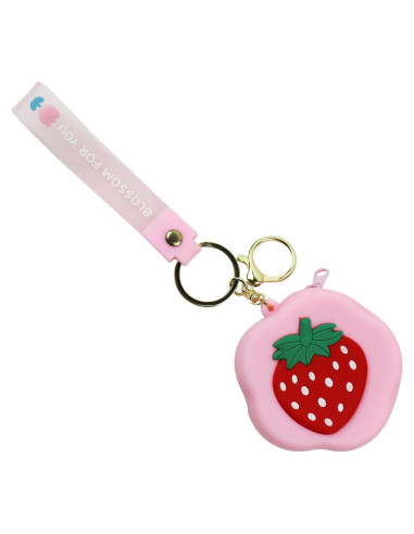 Monedero de Silicona Rosa con Llavero y Correa de Muñeca