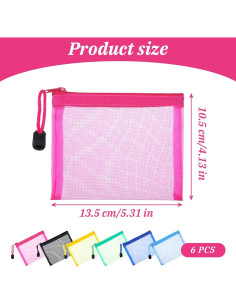 6 Mini Bolsas Cosméticas de Malla Nylon con Cremallera 12.7x10.2cm 2